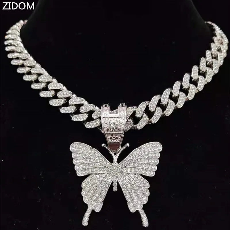 Men Women Hip Hop Iced Out Bling butterfly