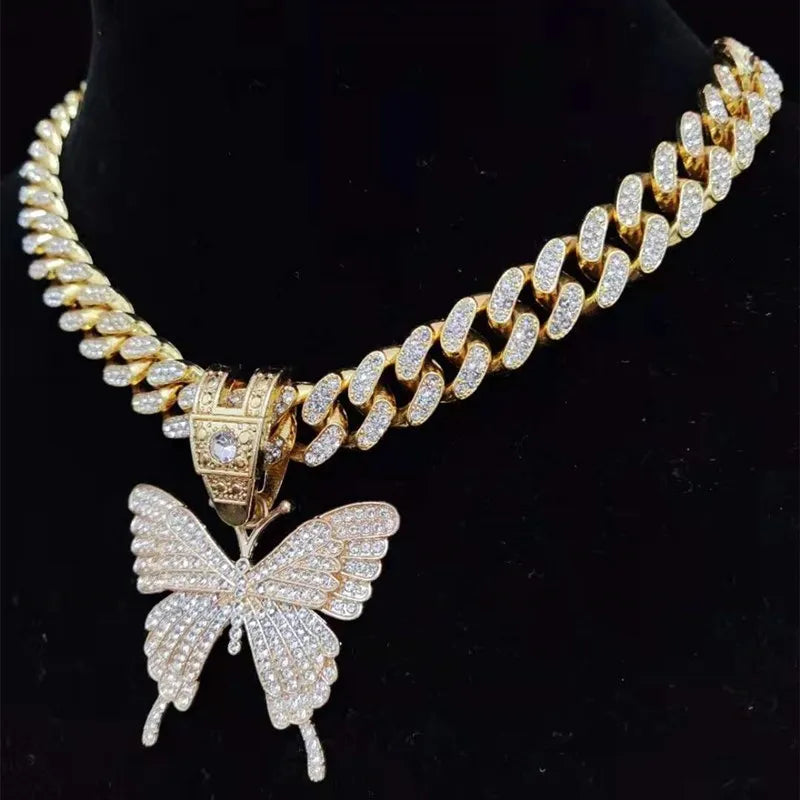 Men Women Hip Hop Iced Out Bling butterfly