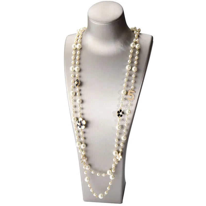 Luxury Brand Pearl Number Necklaces Woman