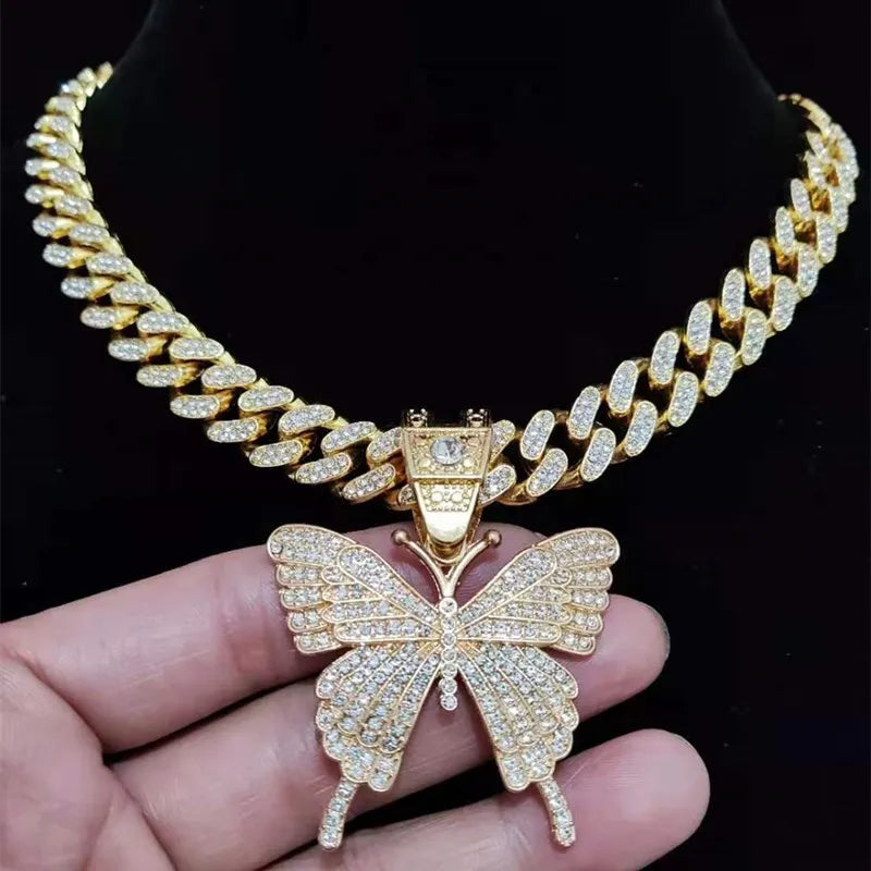 Men Women Hip Hop Iced Out Bling butterfly