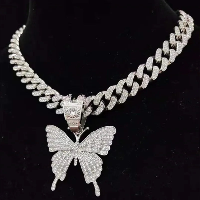 Men Women Hip Hop Iced Out Bling butterfly