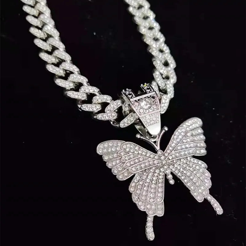 Men Women Hip Hop Iced Out Bling butterfly