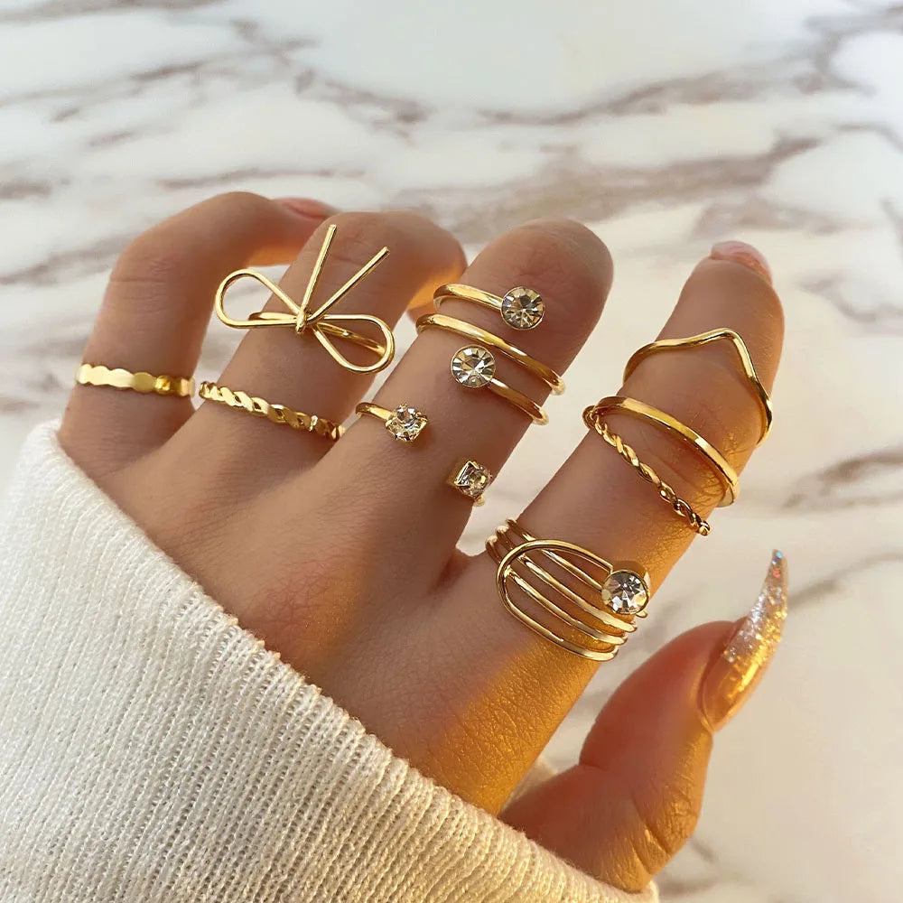 Women Metal Crystal  Adjustable Finger Rings