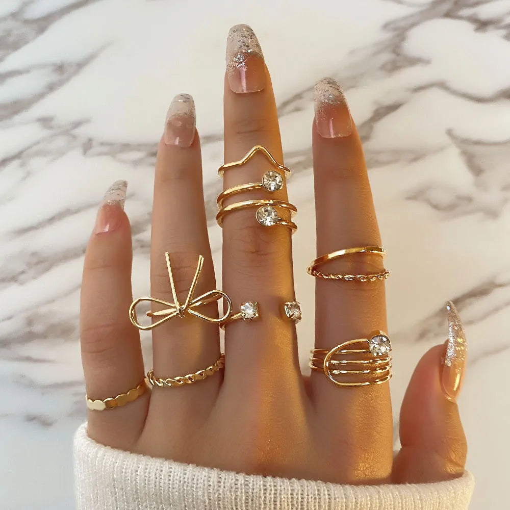 Women Metal Crystal  Adjustable Finger Rings