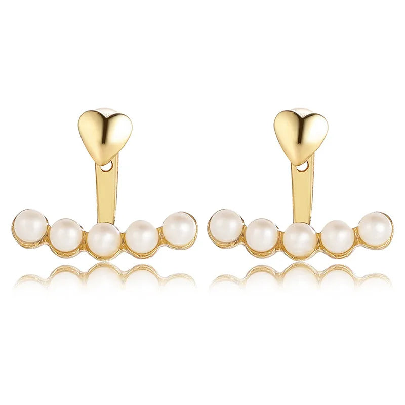 Elegant Gold Color Heart Pearl Stud