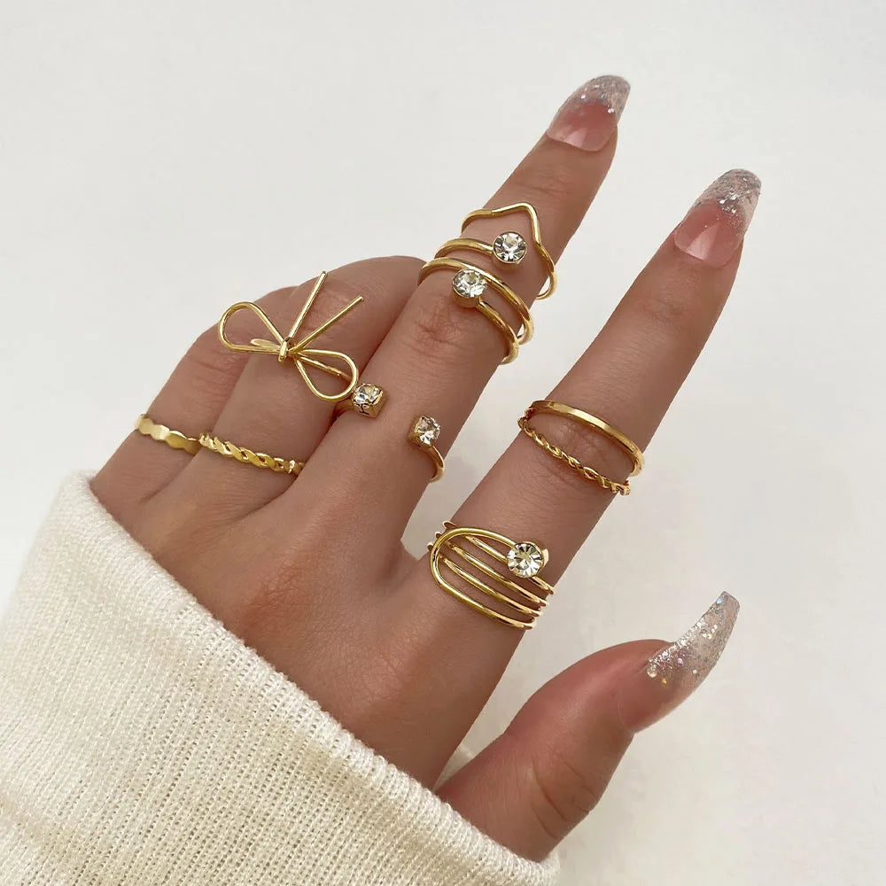 Women Metal Crystal  Adjustable Finger Rings