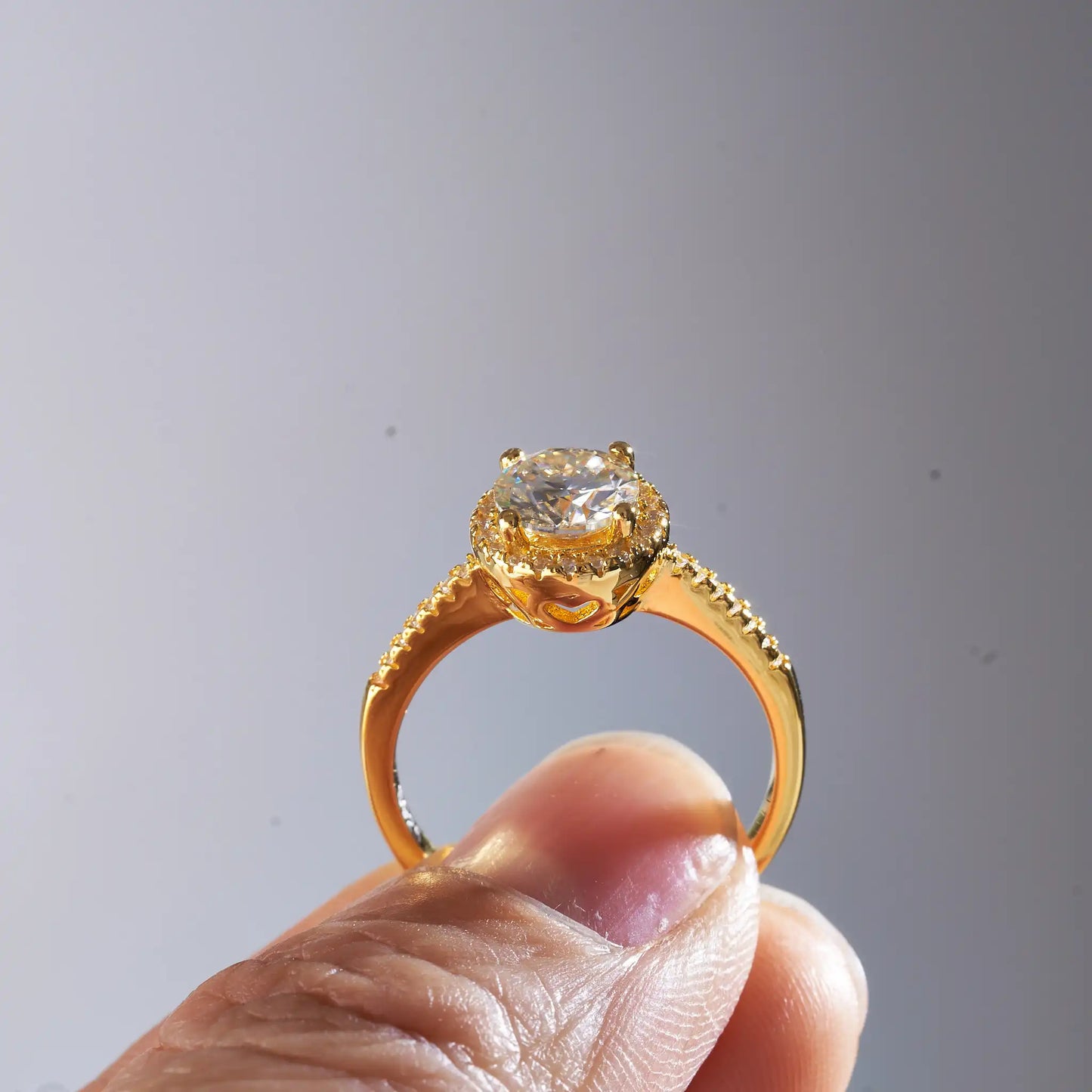 Wedding Ring Round Cut Gold Plated Lab Diamond