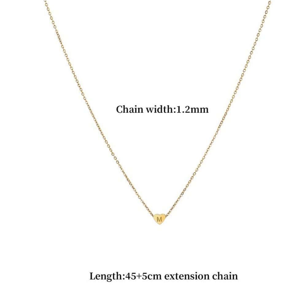 Fashion Heart Initial Necklace Women