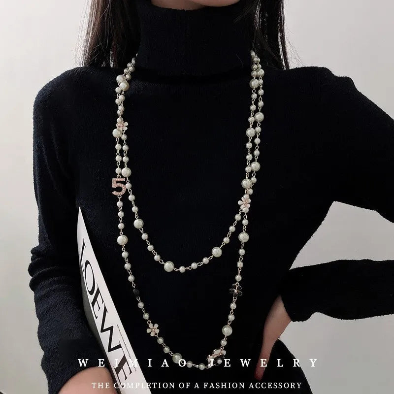 Luxury Brand Pearl Number Necklaces Woman