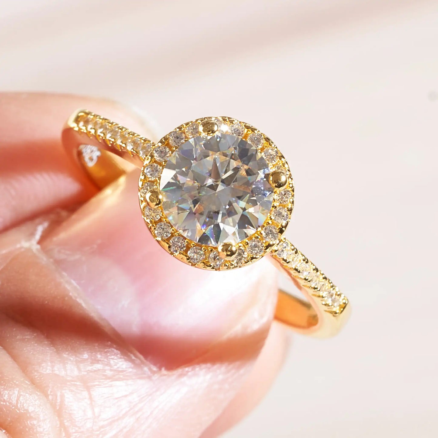 Wedding Ring Round Cut Gold Plated Lab Diamond