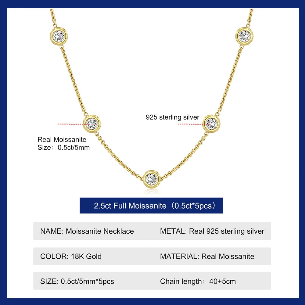 Moissanite Necklace Certified Original 18k Gold Plated